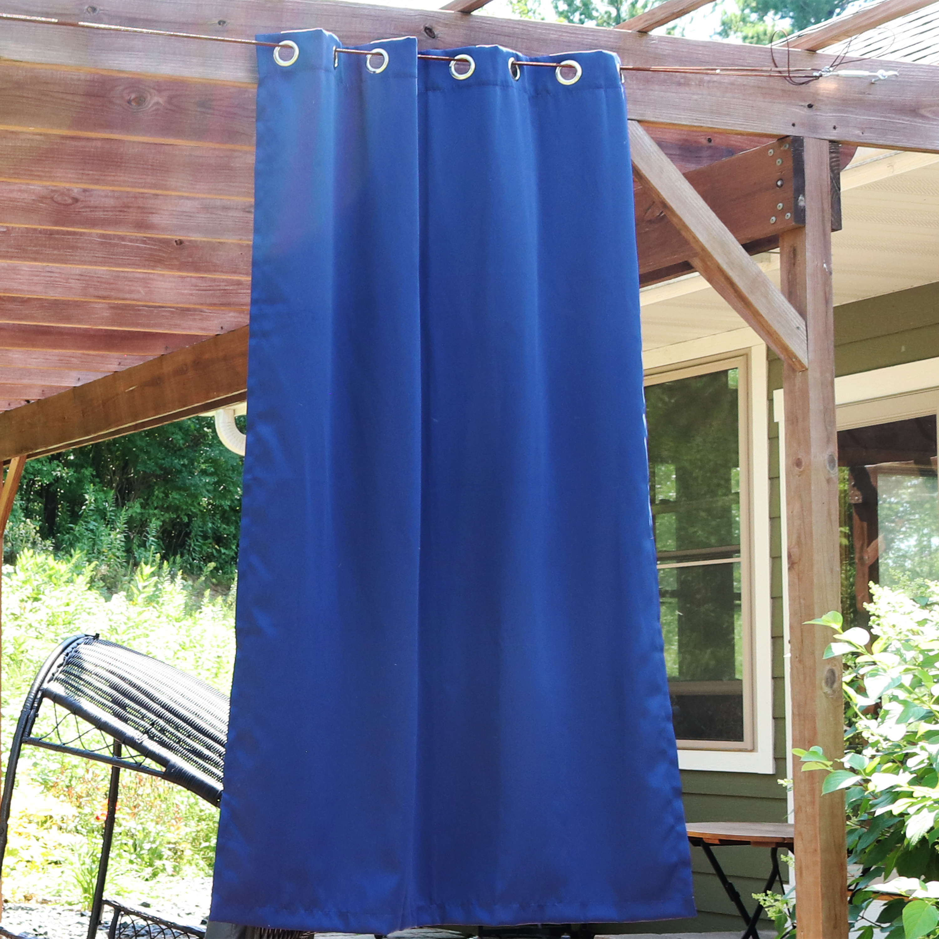 thumbnail video image 2 of Sunnydaze Modern Blue Solid Light-Filtering Indoor or Outdoor Curtain, 52" x 84" (1 Panel), 2 of 14