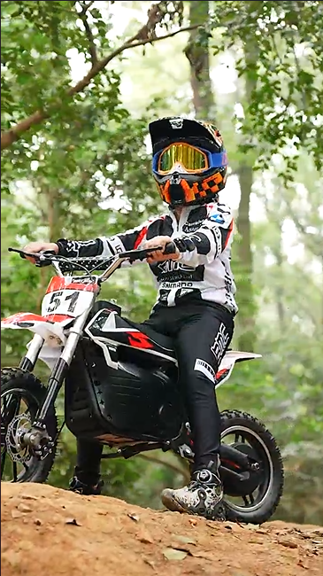 thumbnail video image 2 of 36V Kids Electric Dirt Bike for Ages 6–12, 500W Youth Off-Road Motorcycle, 17 mph, 3-Speed Modes, 7.8Ah Removable Battery, Suspension & Disc Brakes, 2 of 9