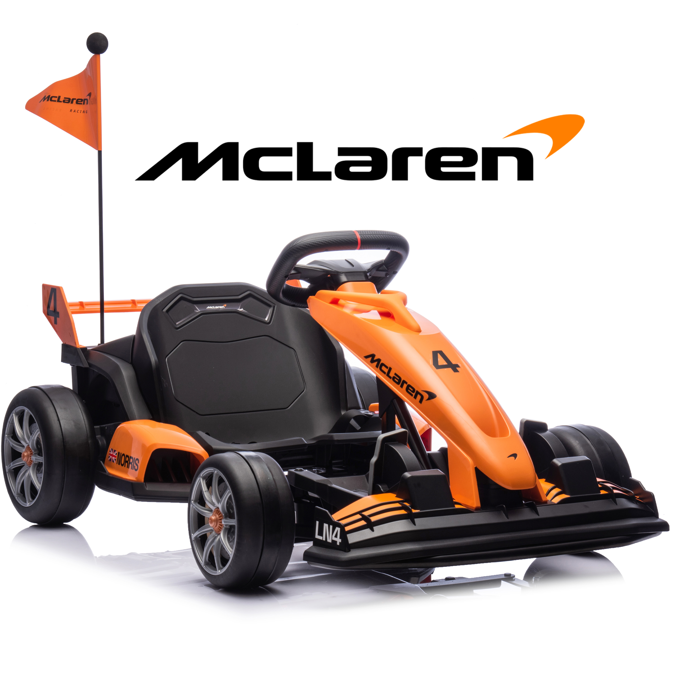 thumbnail video image 2 of 24V Electric Go Kart for Kids, Licensed McLaren Kids Go Kart Powered Ride on Toys with 400W Powerful Motor, 7.5 MPH Drift Kart Go Kart for Kids Ages 6+ Boys Girls Gifts, Orange, 2 of 9