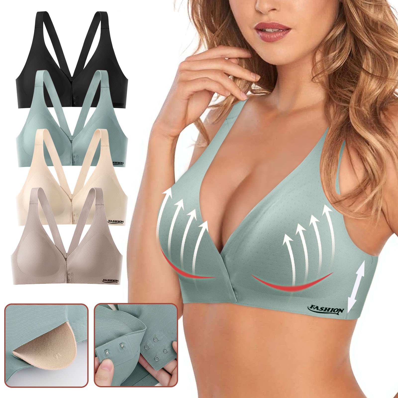 thumbnail video image 2 of Uooqdmx Bras for Women Bralettes for Women Front Closure Bra Racerback Plus Size Unlined Underwire Full Coverage Bras Wireless Bras for Women Pink(2PC) L, 2 of 4