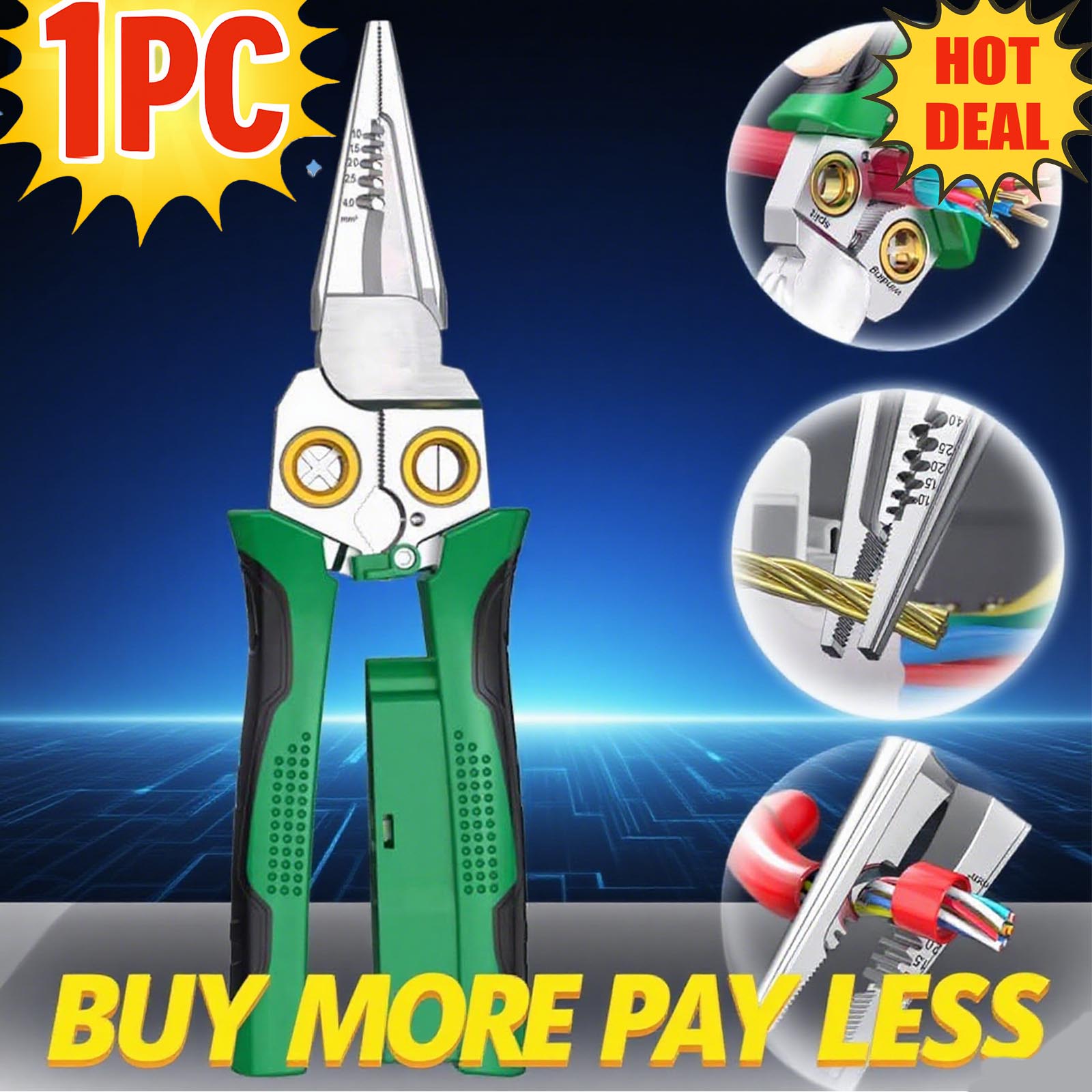 thumbnail video image 2 of 8 in 1 Wire Stripper,Wire Stripping and Cutting Tool, Multi Purpose Crimping Pliers, Voltage Tester Built In, Durable High Strength Materials, Comfort Grip Design, 2 of 8