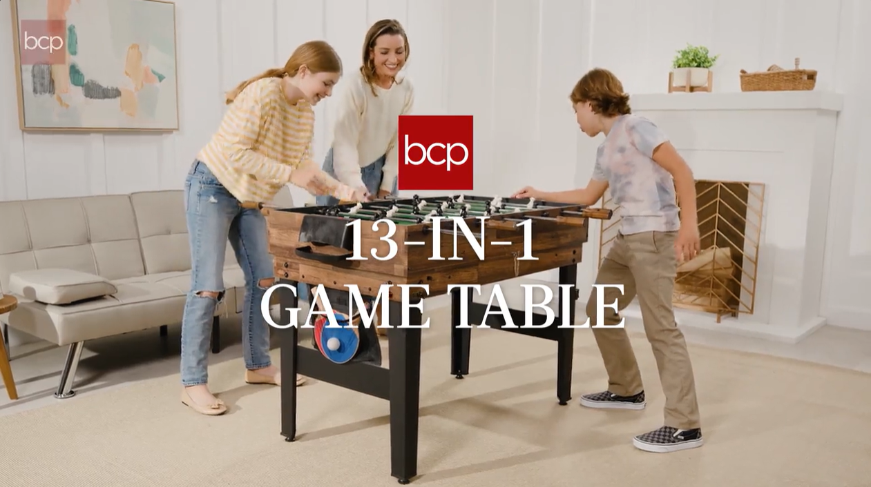 thumbnail video image 2 of Best Choice Products 13-in-1 Combo Game Table Set w/ Ping Pong, Foosball, Basketball, Hockey, Archery - Gray, 2 of 11