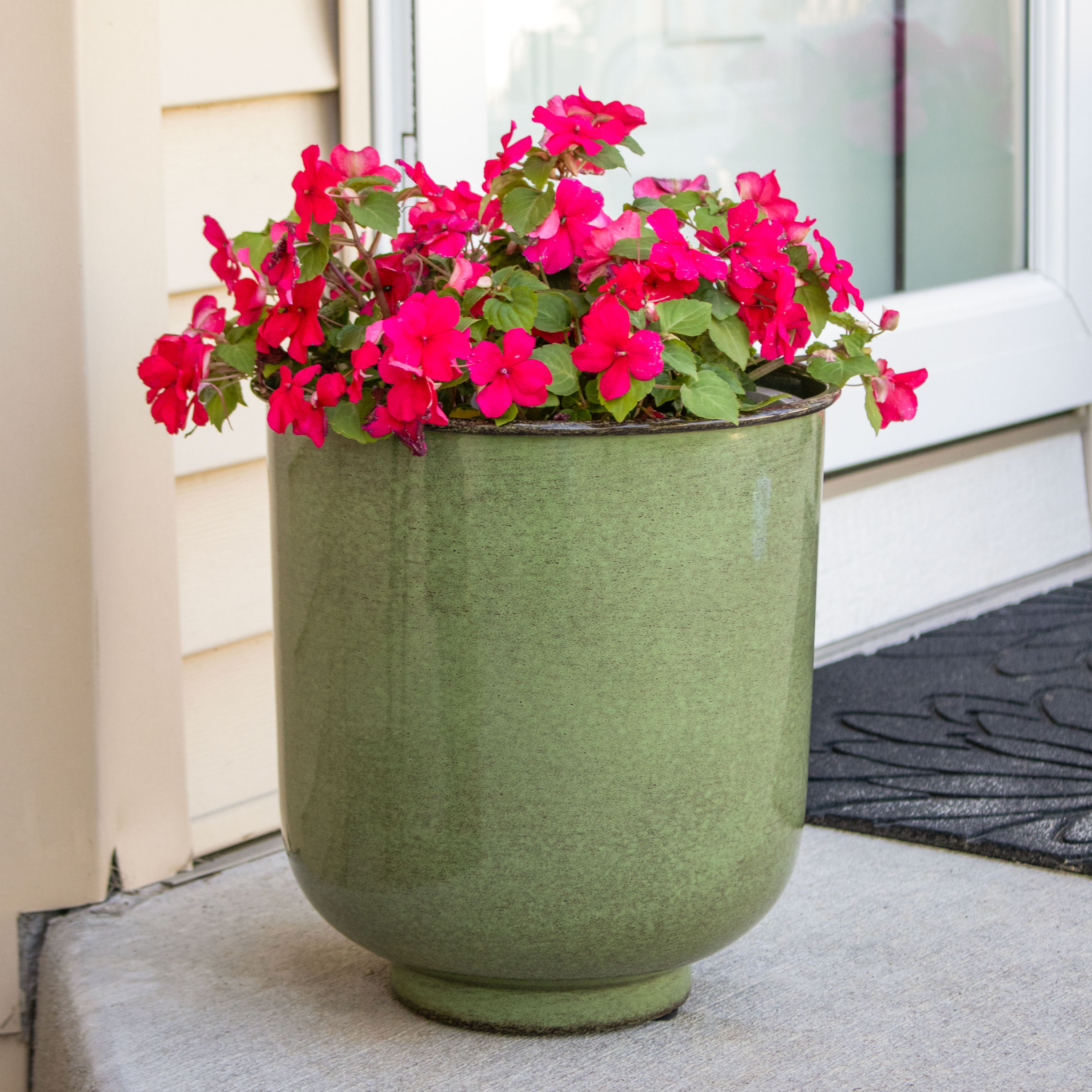 thumbnail video image 2 of Sunnydaze Vivian 11" x 11" x 12" Round Ruby Metal Outdoor Planter Pot 2-Count, 2 of 9