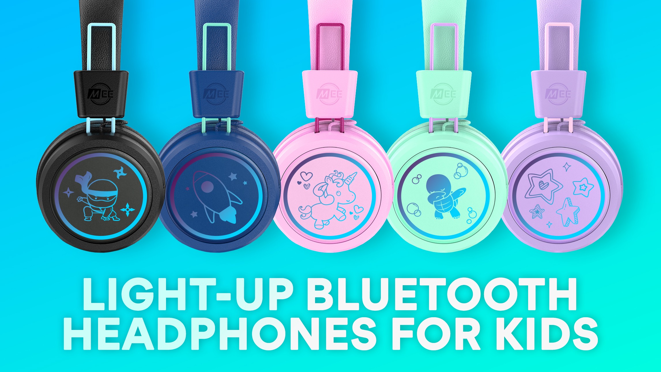 thumbnail video image 2 of MEE audio KidJamz KJ55BT Bluetooth Wireless Safe Listening Kids Headphones with LED Lights and Volume-Limiting Technology for Boys and Girls / Students / School / Library / Classroom (Mint), 2 of 14
