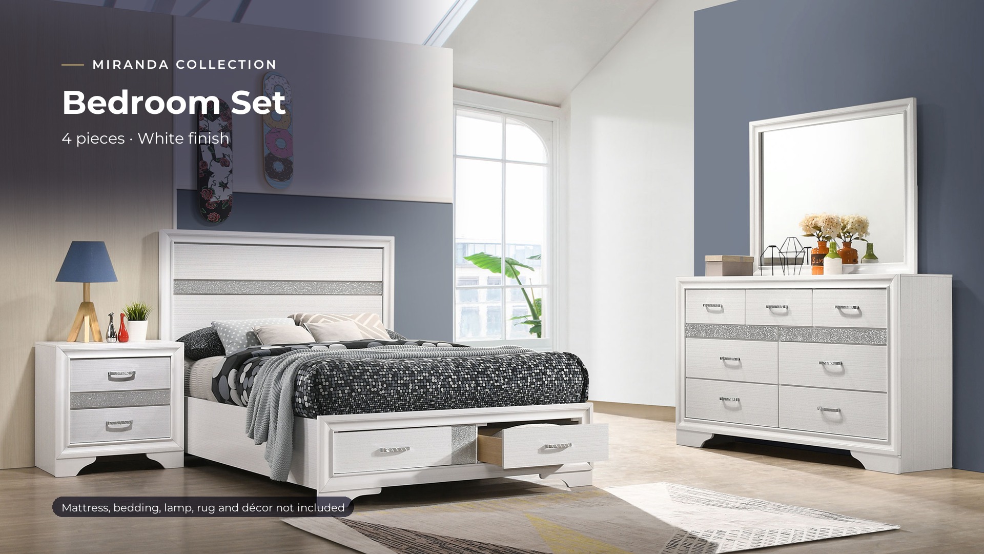 thumbnail video image 2 of Coaster Miranda 4-Piece Full Bedroom Set, White, 2 of 17