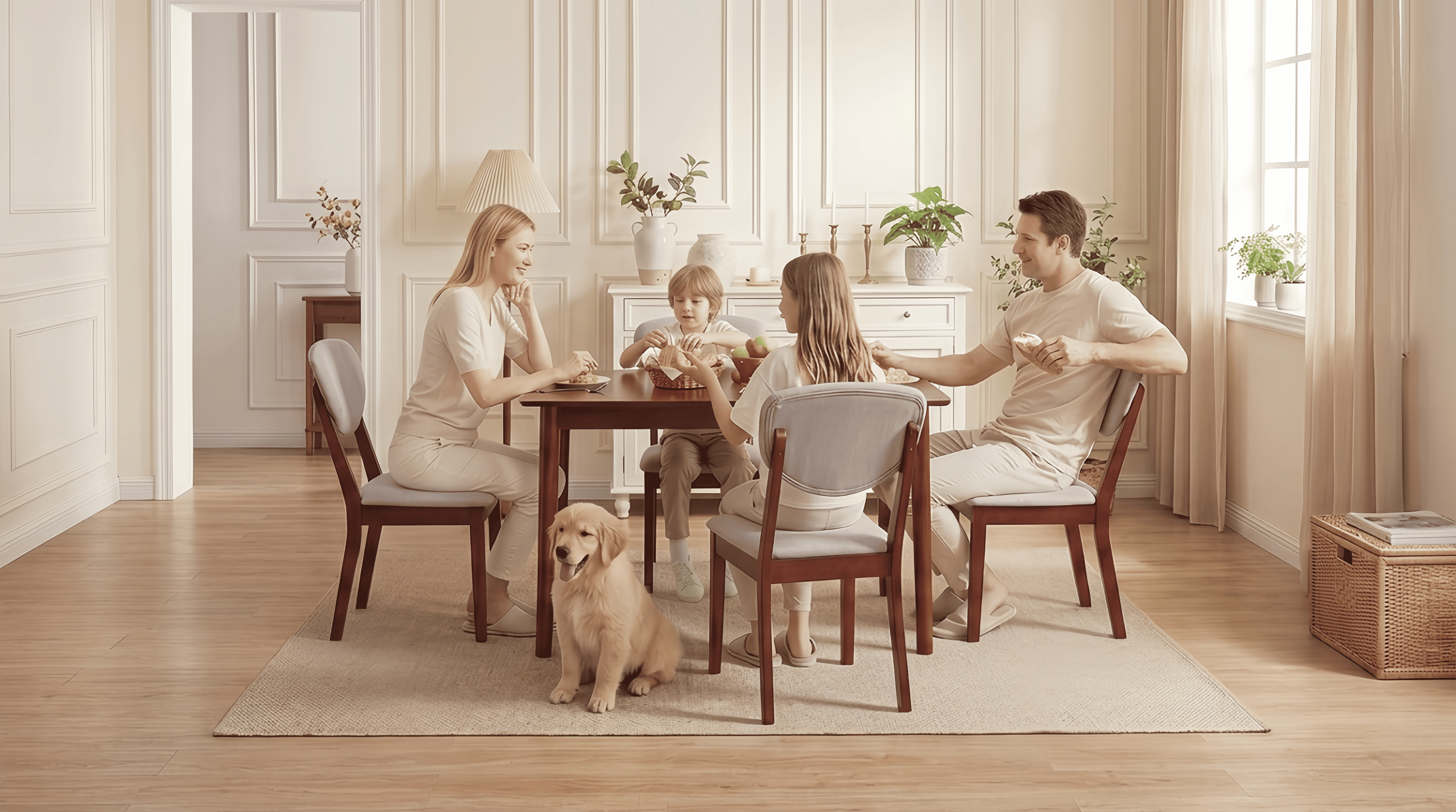 thumbnail video image 2 of Noelse 5 Piece Dining Table Set for 4, Kitchen Table and Chairs Set with Upholstered Seats and Backrests, Wooden Frame for Kitchen Dining Room, 2 of 13