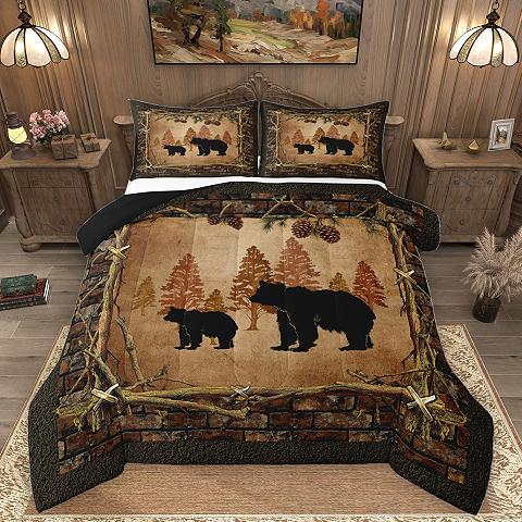thumbnail video image 2 of Homewish Wild Wolf Full Comforter Set,Country Leaves,3-Piece Luxury Reversible, 2 of 9