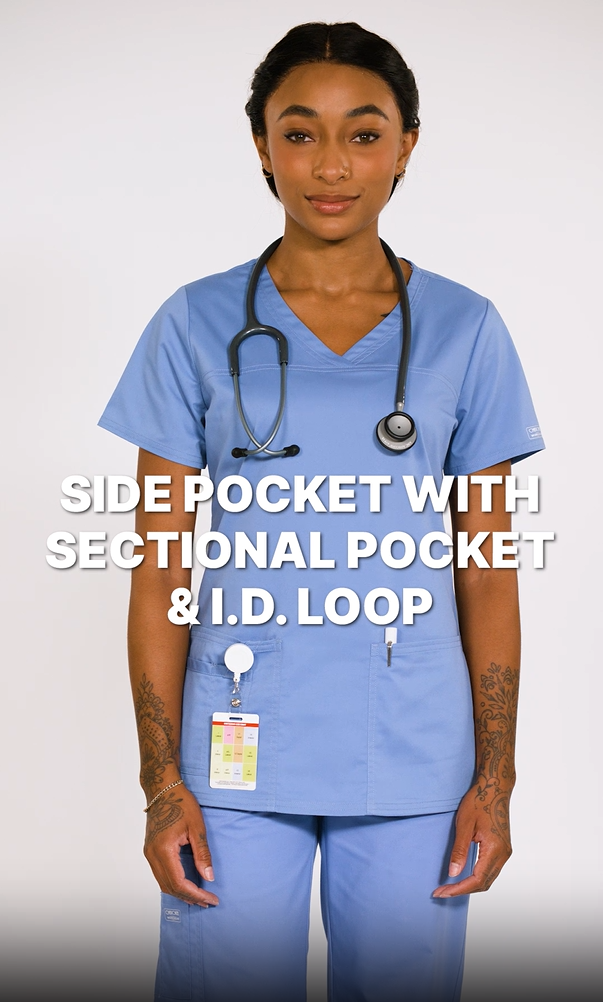 thumbnail video image 2 of Cherokee Workwear Core Stretch Women's Scrubs Top V-Neck 4727, 2 of 9