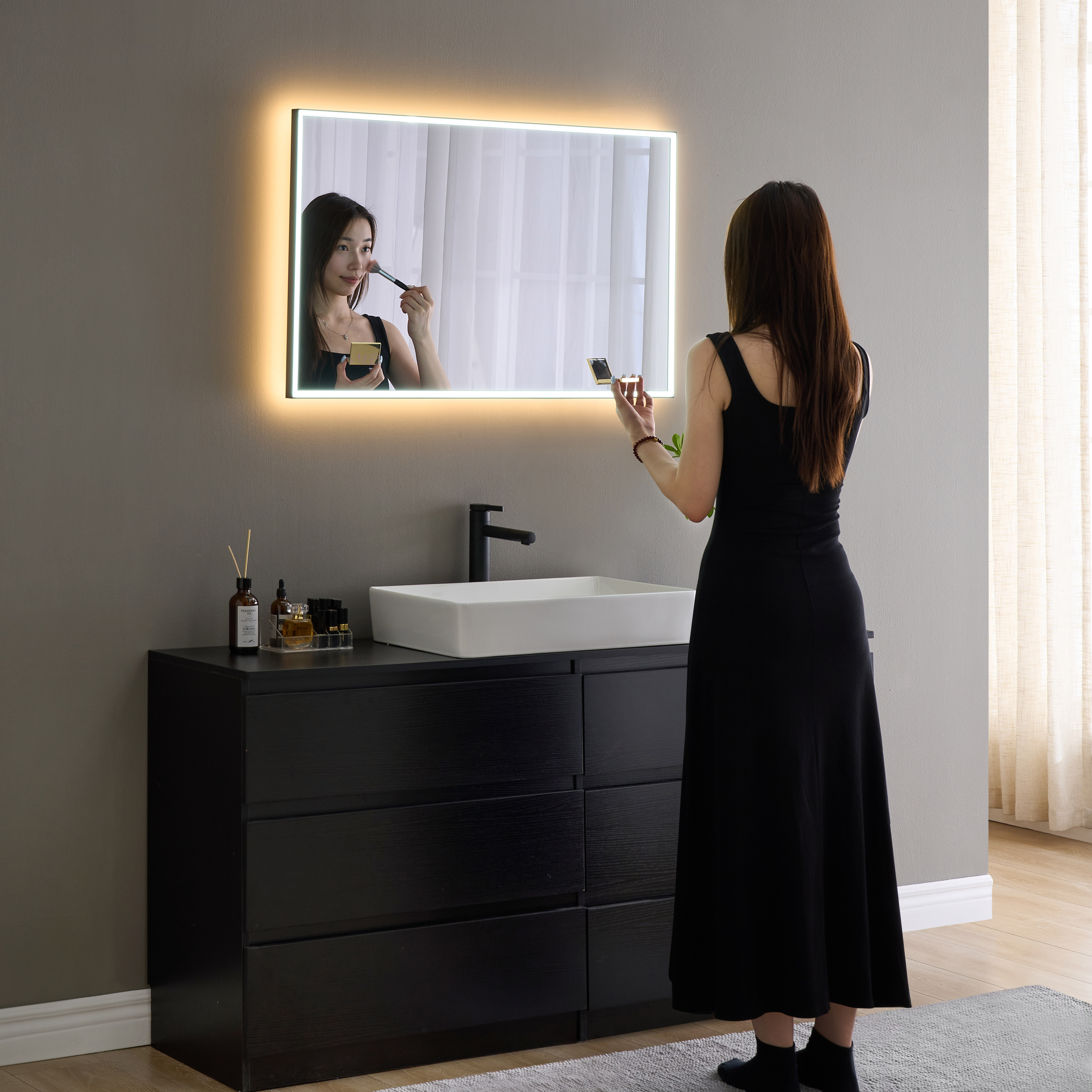 thumbnail video image 2 of Elecsung 43 inches Mirror TV with LED Light 4K Screen Decoration Makeup LED Mirror webOS Built-in ATSC DTV Tuner Voice Control Alexa, 2 of 11