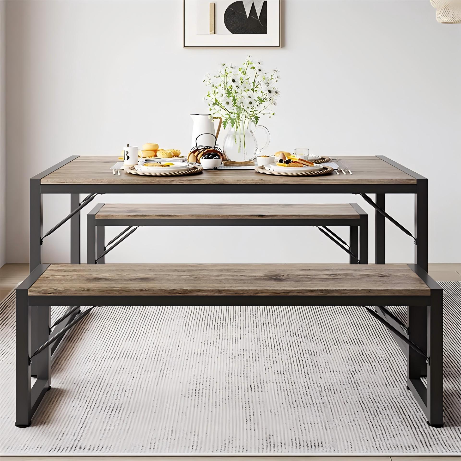 thumbnail video image 2 of Lofka 3-Piece Breakfast Nook Dining Table Set for 4 with Two Benches for 4 for Kitchen Gray Board, 2 of 11