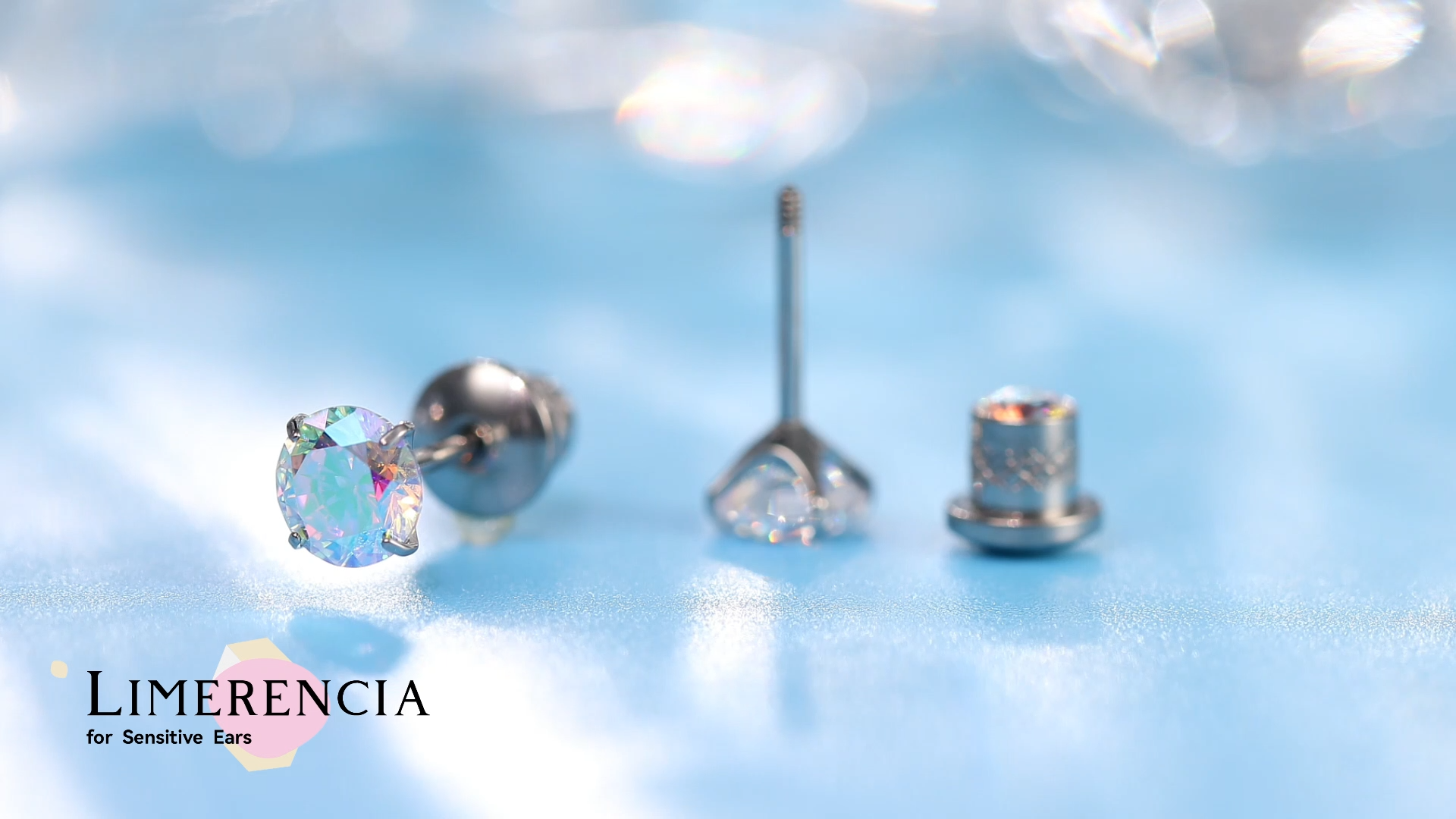 thumbnail video image 2 of Limerencia Hypoallergenic G23 Pure Titanium Screw Back Earrings Post for Sensitive Ears Simulated Diamond Cartilage (5mm, Aurora Borealis), 2 of 7