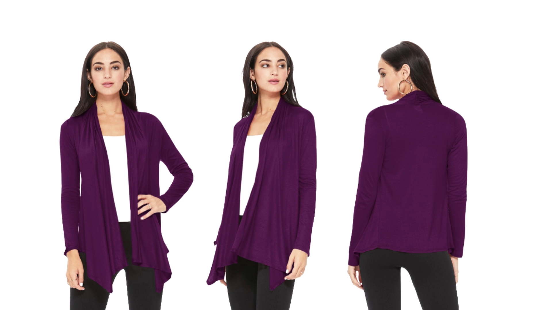 thumbnail video image 2 of Moa Collection Women's Solid Casual Comfy Long Sleeve Drape Open Front Cardigan Jacket, 2 of 6