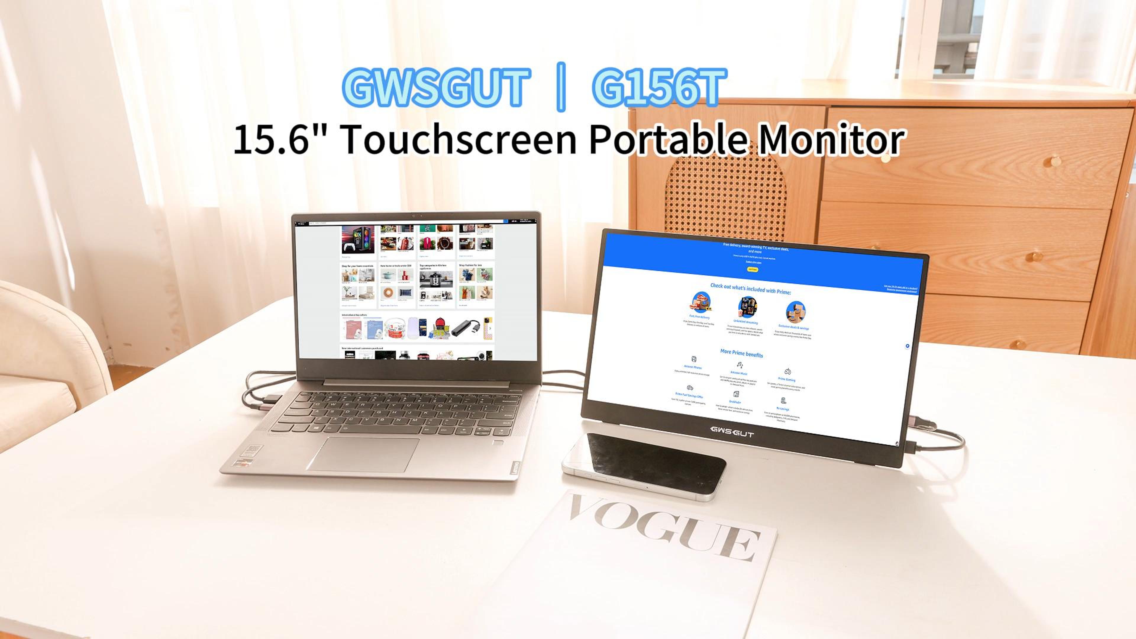 thumbnail video image 2 of 15.6" Portable Touchscreen Monitor, 1080P USB-C HDMI, Built in Stand&Speak, Ultra-Slim HDR Travel Monitor for Laptop Mac Phone Switch PS4/5, 2 of 10