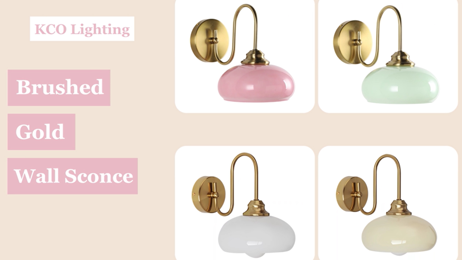 thumbnail video image 2 of KCO Lighting Brushed Gold Wall Sconces Set of 2 Milk Glass Wall Sconce Mid Century Modern Wall Sconce Frosted Globe Bathroom Sconces Wall Lighting, 2 of 8