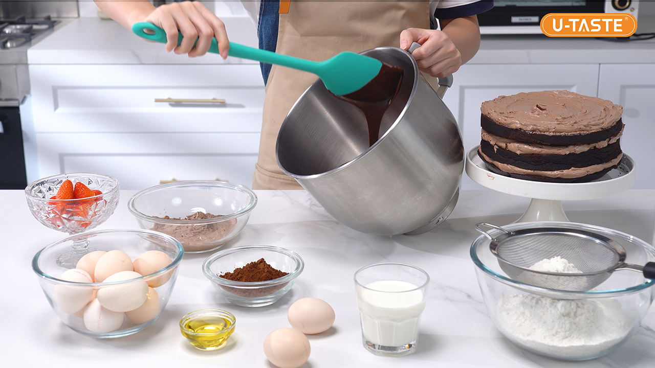 thumbnail video image 2 of U-Taste 600°F High Heat Resistant 14in Extra Large Silicone Spatula, BPA-Free Food Grade Kitchen Cooking Baking Mixing One Piece Seamless Flexible Rubber Bowl Scraper for Nonstick Cookware (Aqua Sky), 2 of 10