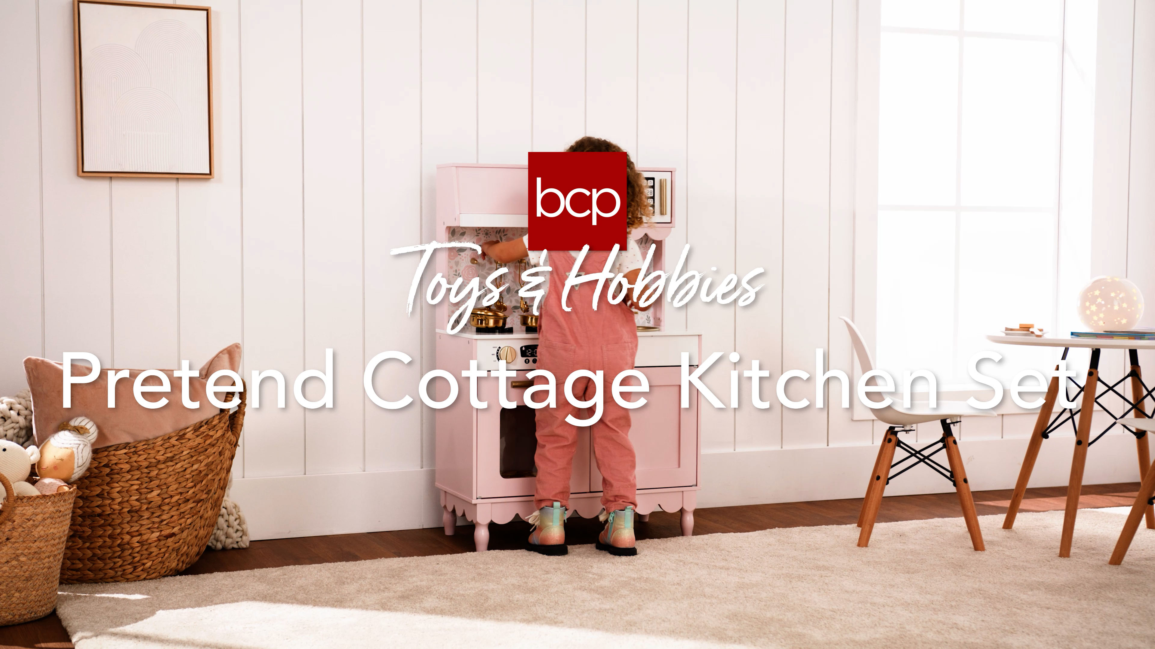 thumbnail video image 2 of Best Choice Products Pretend Play Cottage Kitchen Wooden Toy Set for Kids w/ 5 Accessories, Oven - White, 2 of 11