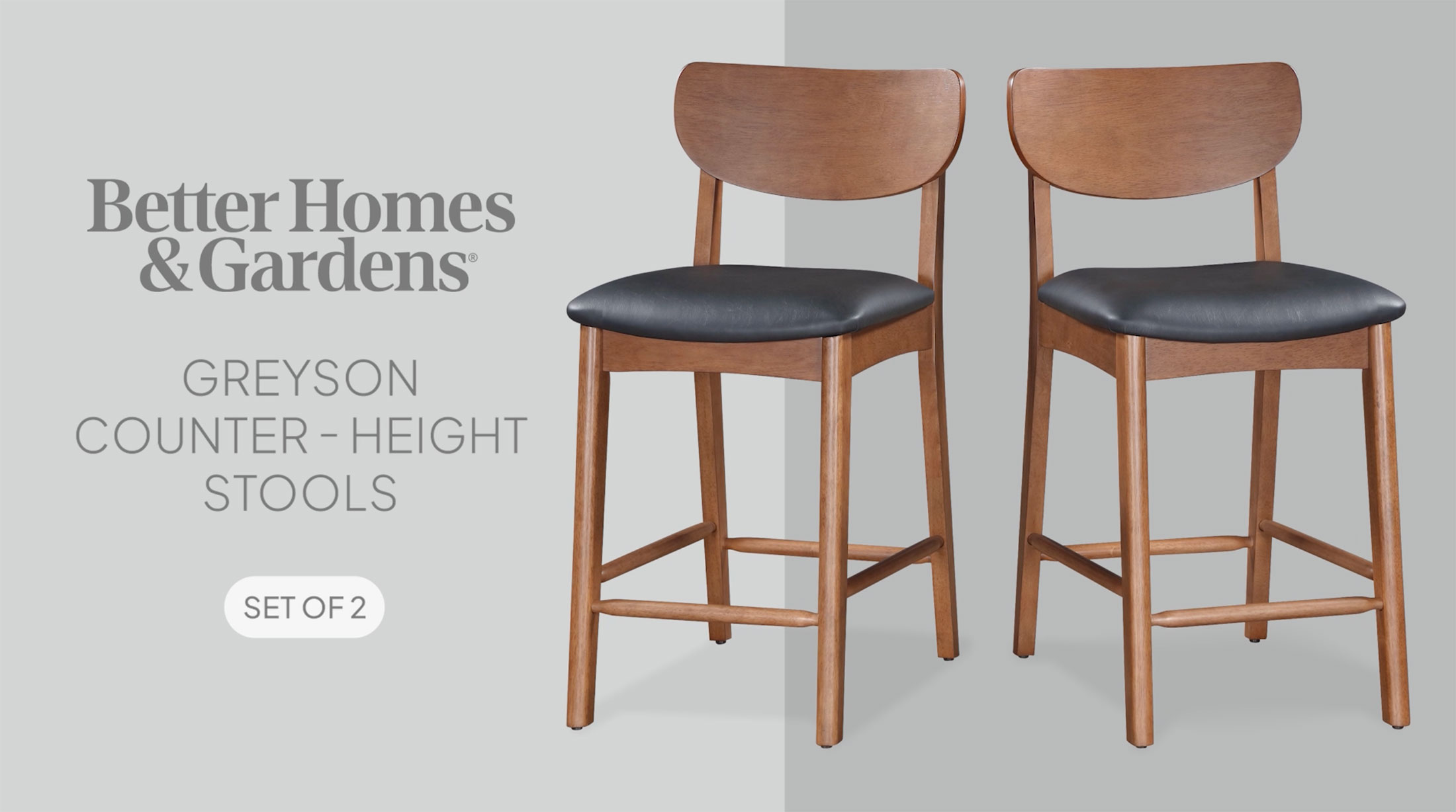 thumbnail video image 2 of Better Homes & Gardens Greyson Counter-Height Bar Stools, Blue Fabric Seat, Set of 2, 2 of 14