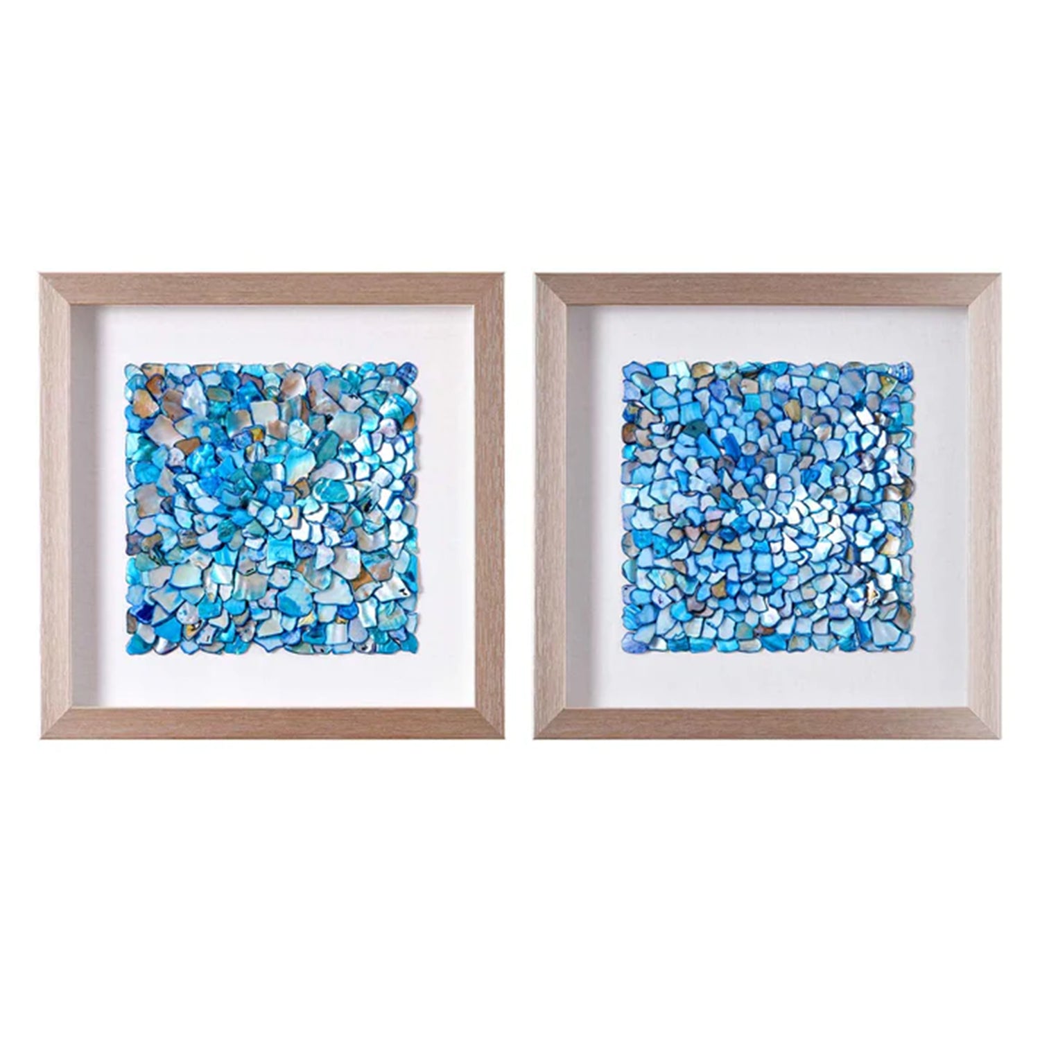 thumbnail video image 2 of American Art Decor Blue Seashell Mosaic Coastal Square Framed Wall Art - 11.75" x 11.75" (Set of 2), 2 of 10