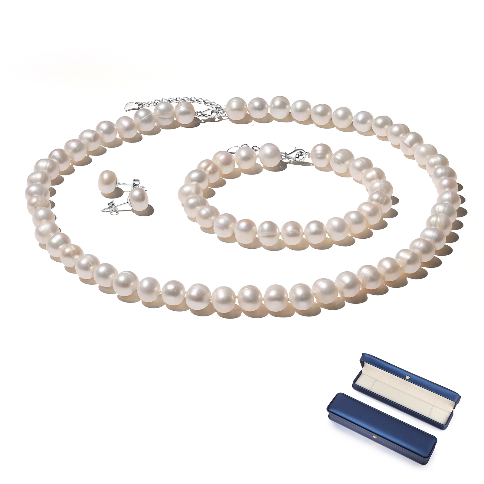 thumbnail video image 2 of Yami 8.5-9mm Freshwater Cultured Pearl Necklace and Earrings Set Includes Stunning Bracelet Jewelry Set Valentine's Day Gift for Women, 2 of 11