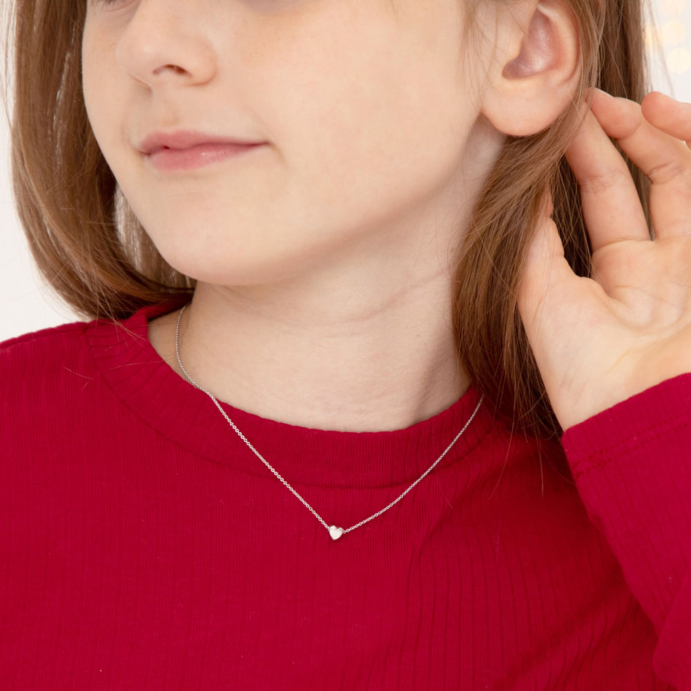 thumbnail video image 2 of Dainty Puffed Heart 16" Kids / Girls / Teen Necklace - Sterling Silver, 2 of 7
