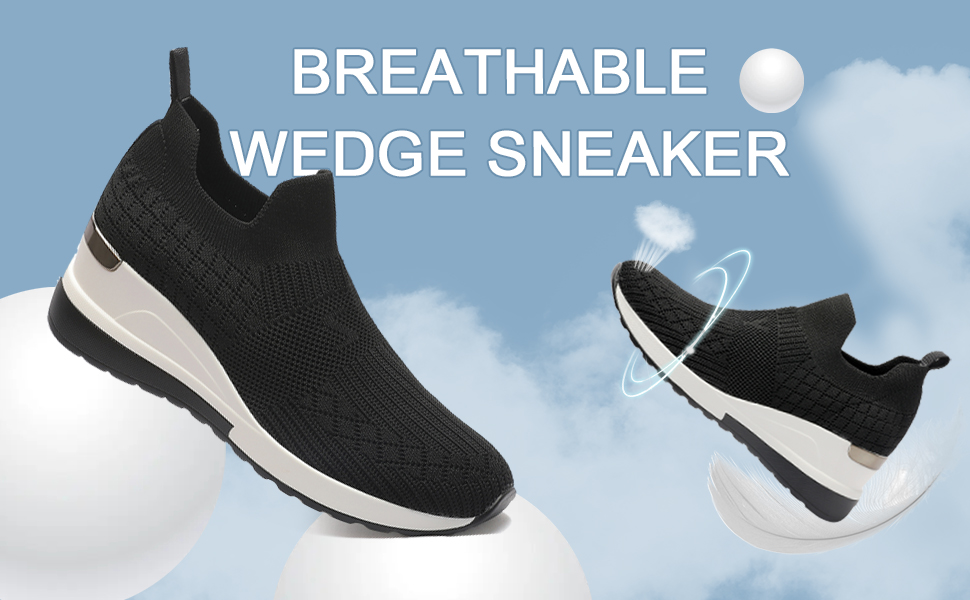 thumbnail video image 2 of Yolanda Zula Black Wedge Sneakers for Women Slip on Knit Mesh Shoes Breathable Sock Shoes, 2 of 8