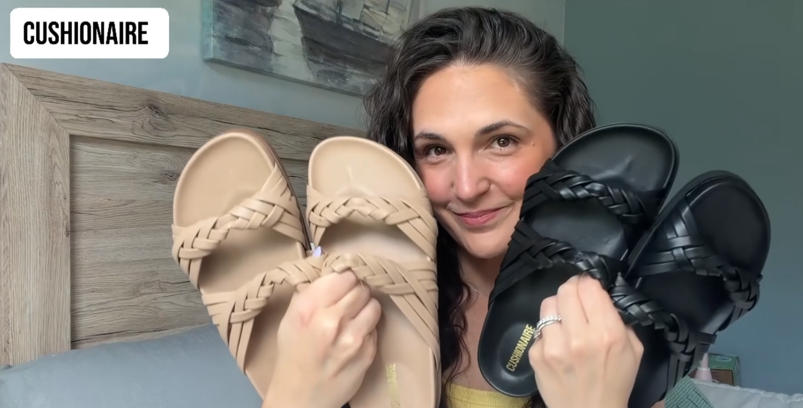 thumbnail video image 2 of Cushionaire Lens Womens Sandals with Arch Support, Comfortable Sandals for Women with Braided Strap and Cushioned Footbed, 2 of 17