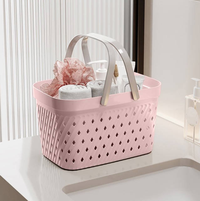 thumbnail video image 2 of Shower Caddy, Portable Bath Organizer, Handheld Basket with Drain Holes, Durable Plastic, Bathroom Storage Solution, 2 of 7