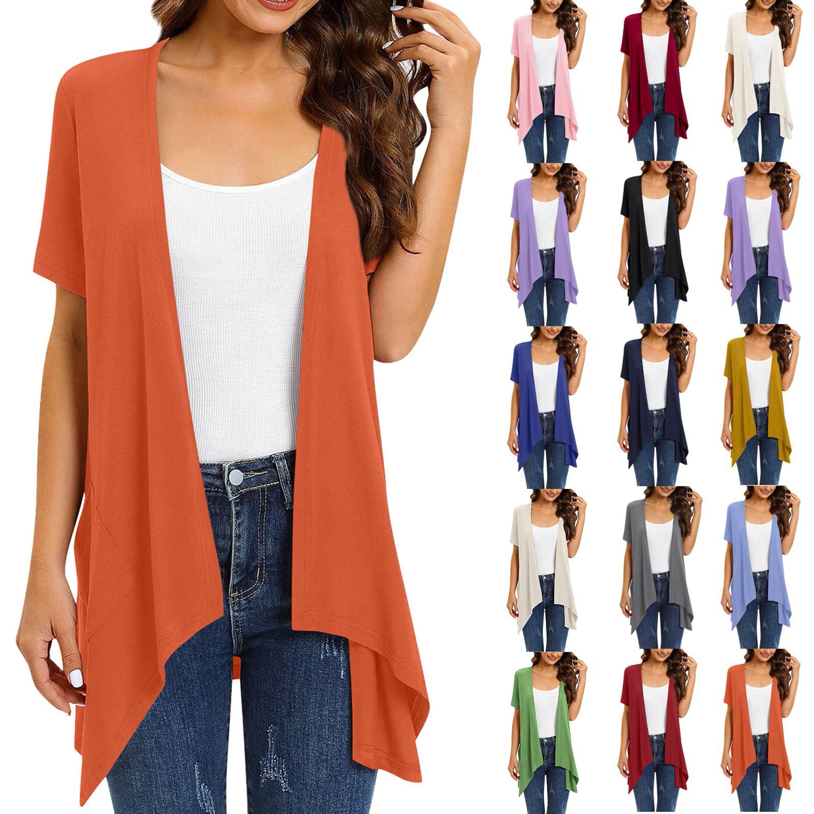 thumbnail video image 2 of Uooqdmx Womens Cardigan Short Sleeve Cardigans for Women Short Sleeve Cardigans Casual Drape Front Lightweight Summer Cardigan with Pocket Plus Size Cardigan Watermelon Red XL, 2 of 6