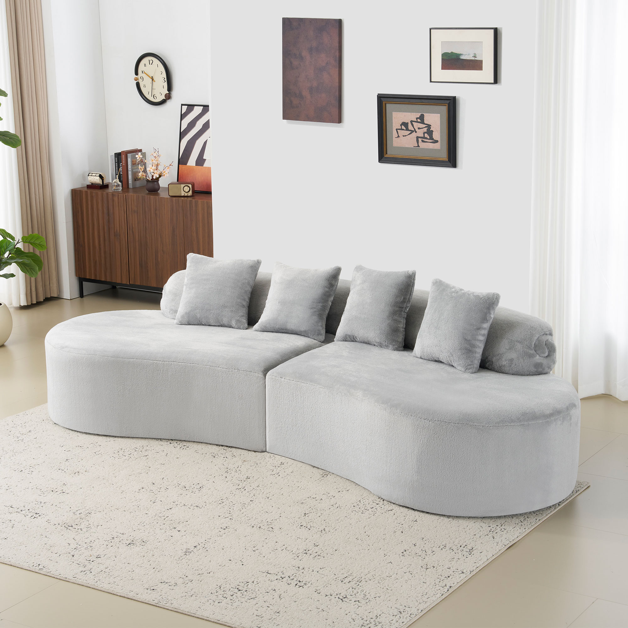 thumbnail video image 2 of CKEASEAN 111.4" Plush&nbsp;Oversized Boneless Sectional Couch, Modern Fluffy 4-Seater Curved Cloud Couch with Pillow, No Assembly Required, Comfy Deep Seat Lounge Sofa for Living Room, Apartment, 2 of 12