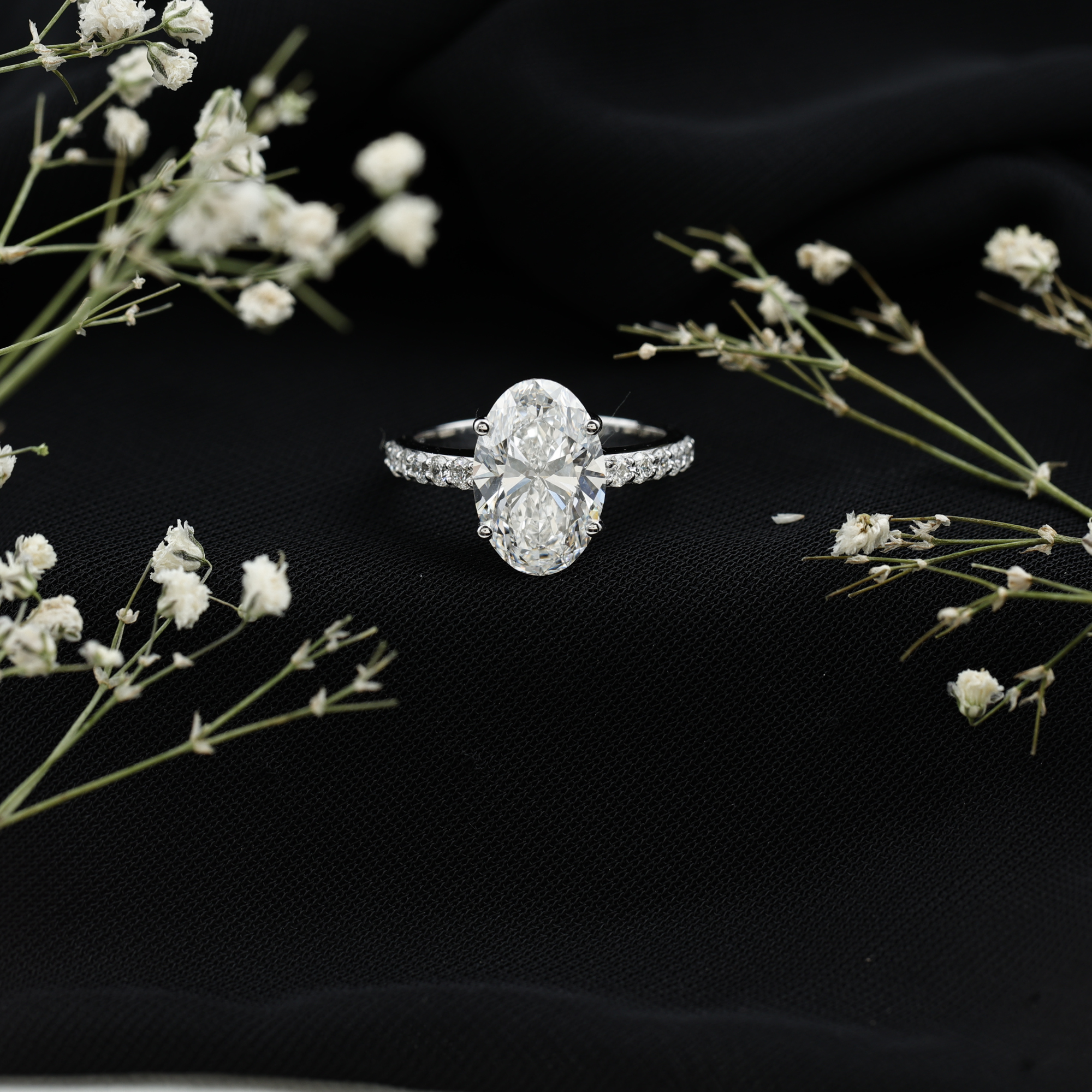 thumbnail video image 2 of Rosec Jewels IGI Certified Lab Grown Diamond Oval Engagement Ring 4 Carat - Statement Diamond Ring for Women - E-VS1 Quality, 14K White Gold, US 10.00, 2 of 9