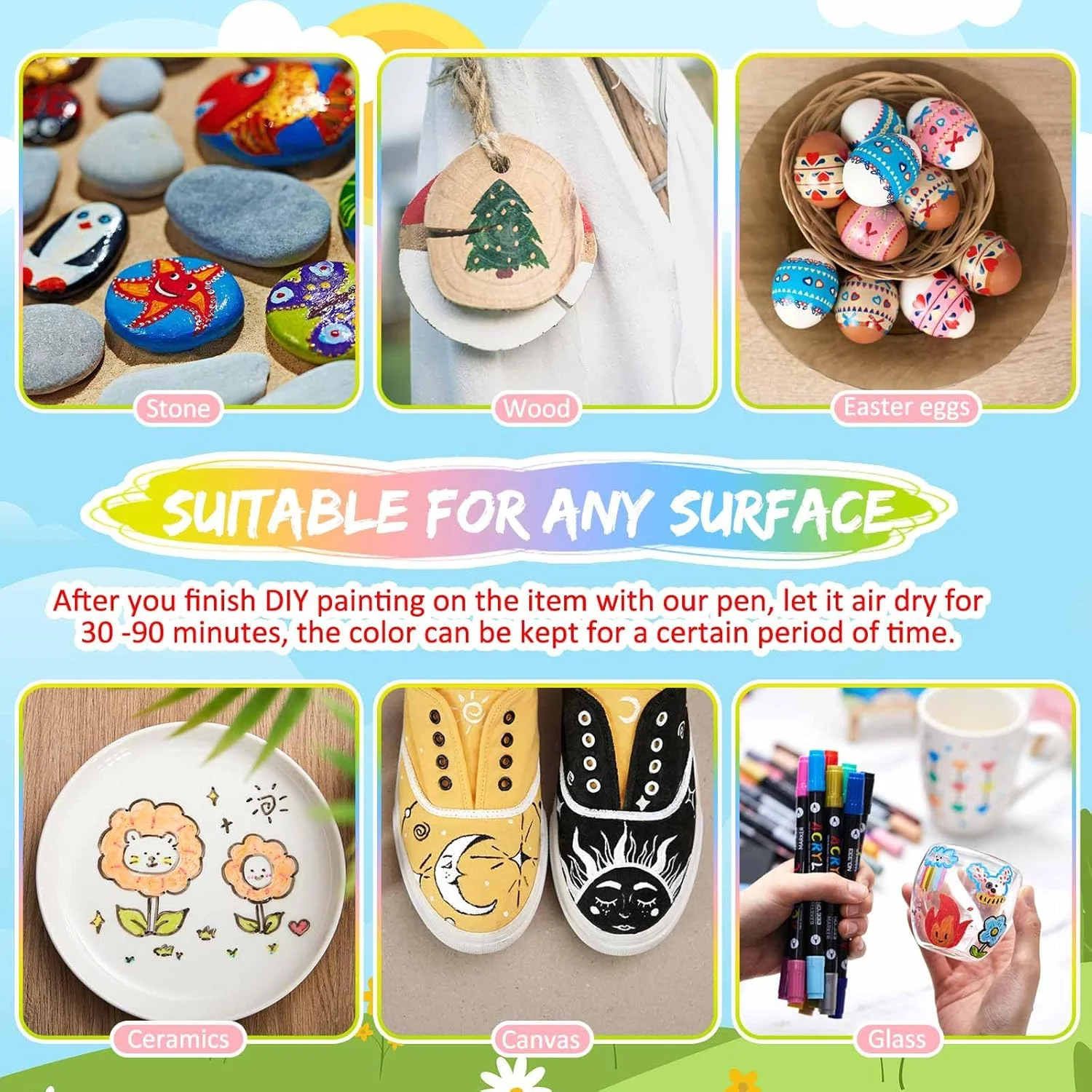 thumbnail video image 2 of Acrylic Paint Markers,36 Pack 72 Colors Dual Tip Dual Color Acrylic Markers for Stone, Rock Painting, Paper, Pumpkin, Wood,Egg,Canvas,Ceramic,Fabric, leather,Glass,DIY Crafts,Acrylic Paint pens, 2 of 8