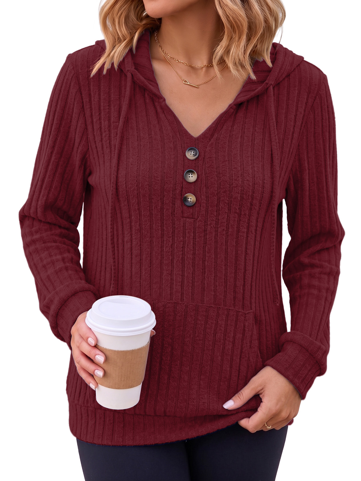 thumbnail video image 2 of Anygrew Hoodies for Women Lightweight Long Sleeve Shirts Sweatshirt with Kangaroo Pocket Pullover Sweaters Fall Tops, 2 of 8