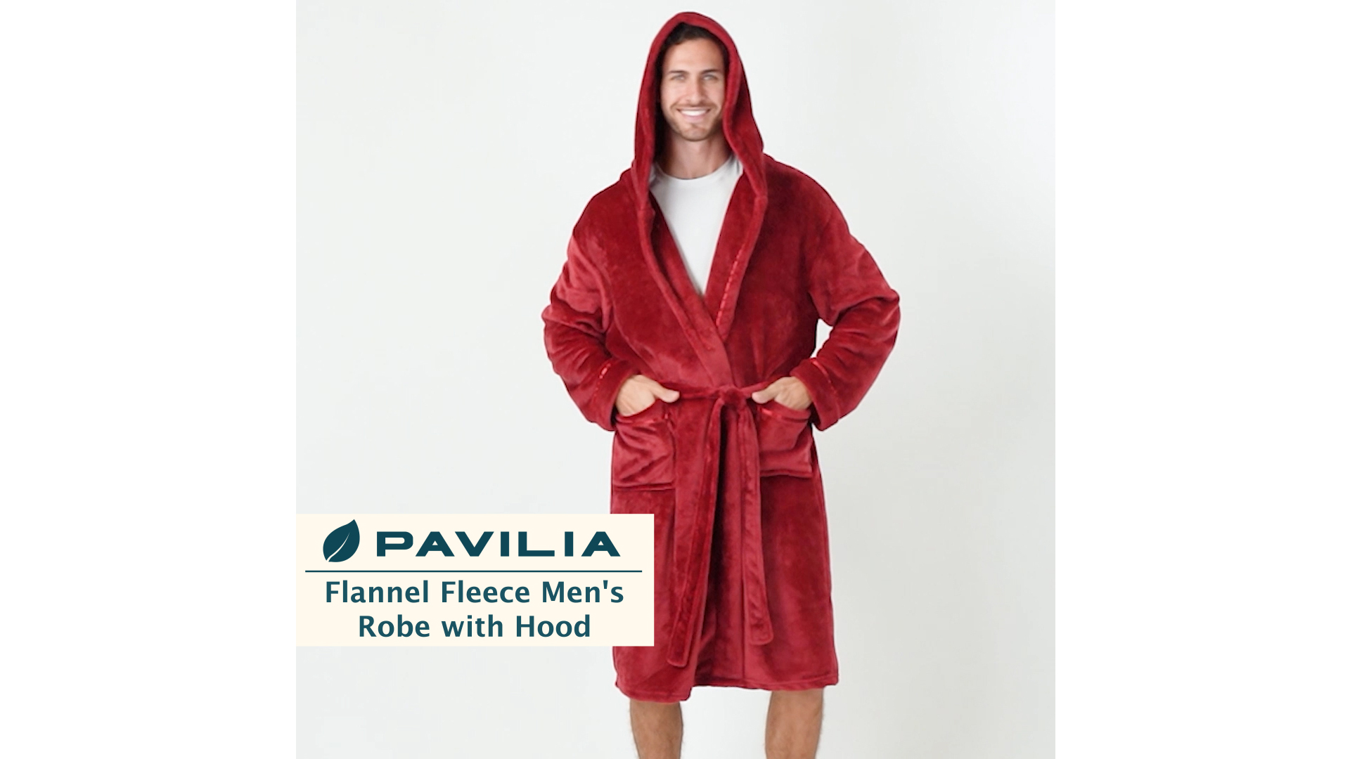 thumbnail video image 2 of PAVILIA Mens Robe, Hooded Bathrobe for Men, Fleece Grey Robe for Men with Hood, Plush Long Male Robe with Pockets, Satin Trim - Gray, 2 of 8