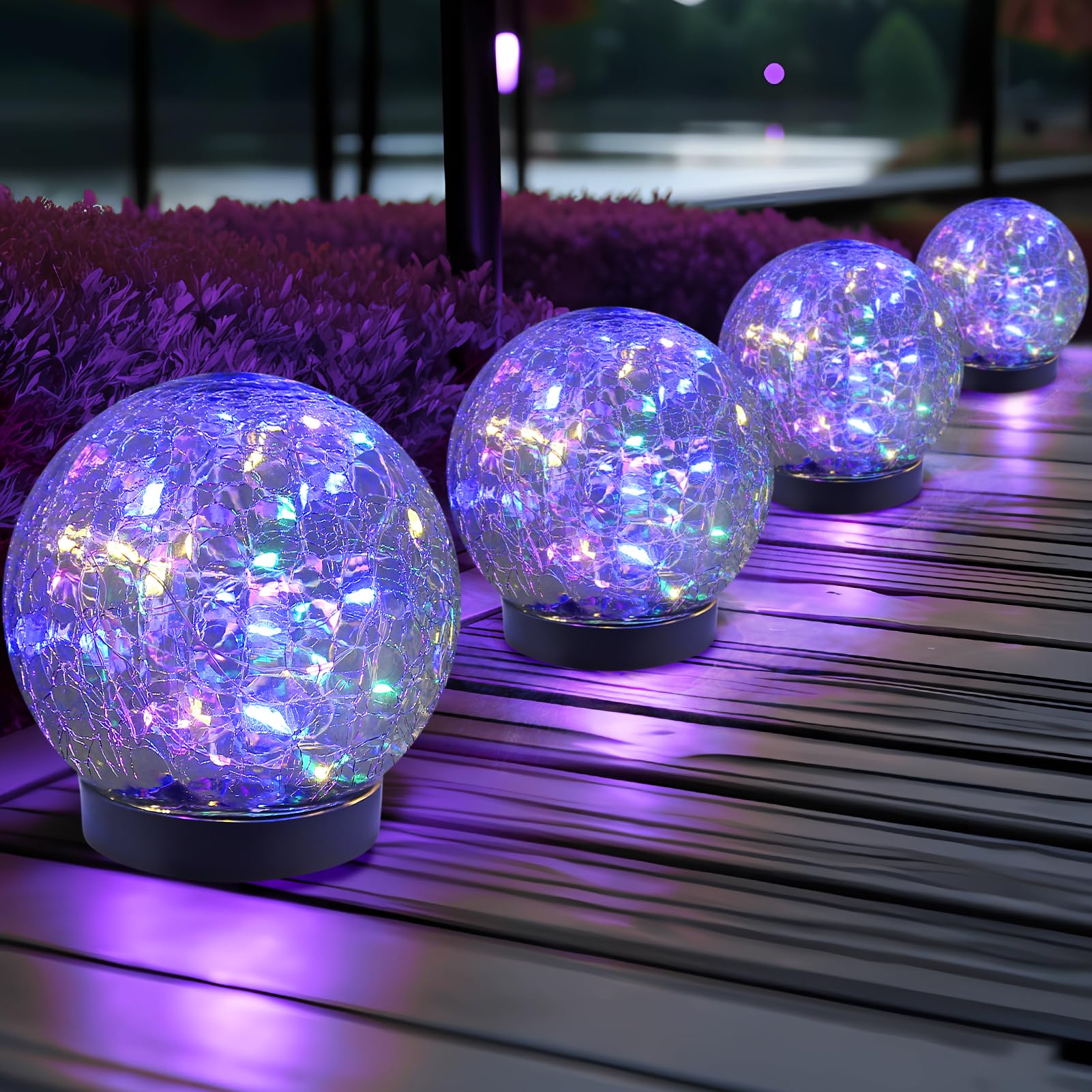 thumbnail video image 2 of Lysliv Solar Globe Lights Outdoor Waterproof-Solar Balls-Solar Garden Lights-Solar Orbs for Outside Multicolor 2 Globes Cracked Glass Ball for Lawn Patio Yard Backyard Decorations, 2 of 8
