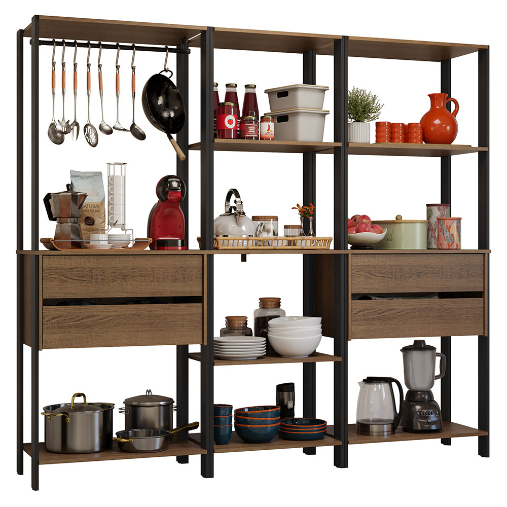thumbnail video image 2 of Madesa Kitchen Pantry Storage Rack with 2 Drawers and Open Shelves 51"L Multiuse Modular Cabinet for Kitchen Organization - Black/Brown, 2 of 11