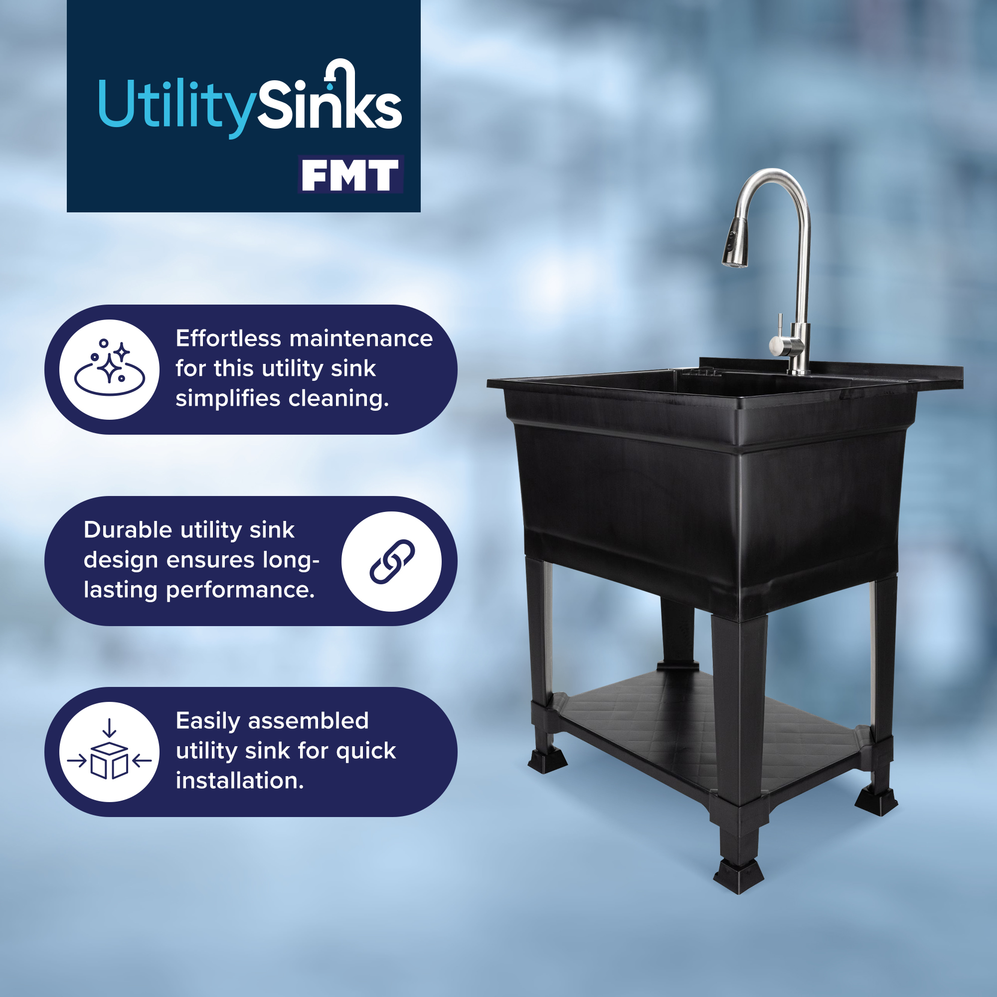 thumbnail video image 2 of Utility Sink Heavy Duty Freestanding Utility Tub Sink, 30 x 24 Inches, Black, 2 of 13