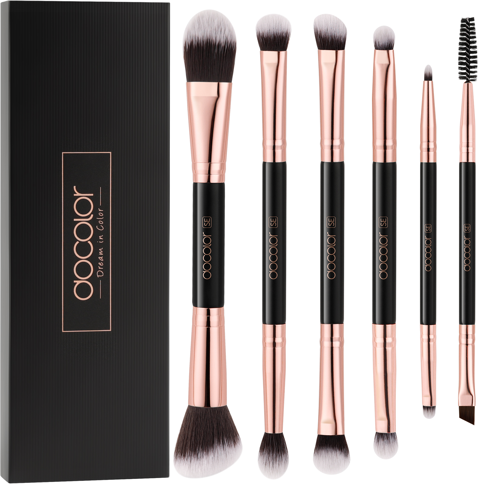 thumbnail video image 2 of Docolor 12-in-6 Dual-Ended Makeup Brush Set - 6 Travel-Size Eye & Face Brushes with Case, 2 of 9