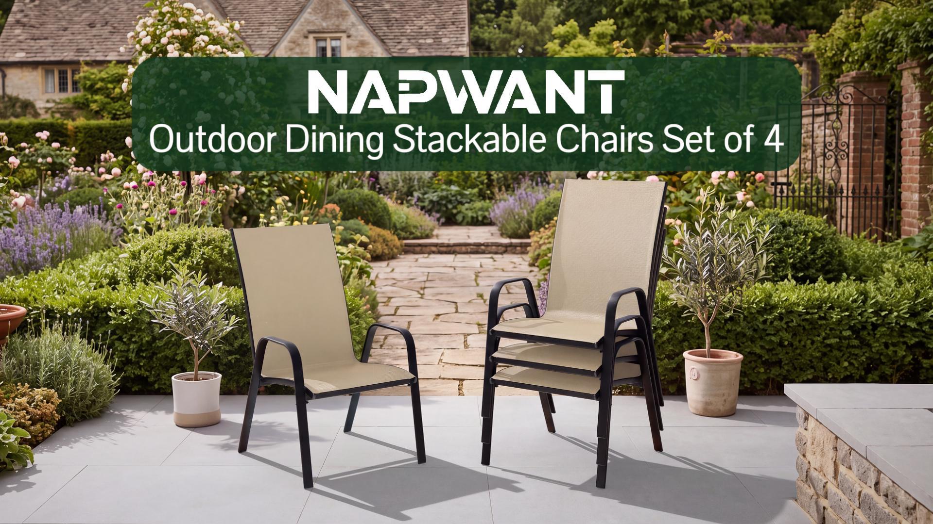 thumbnail video image 2 of NAPWANT Patio Dining Chairs, Set of 4 Stackable Outdoor Chairs, All-Weather Space Saving Design, Peacock-Blue, 2 of 9