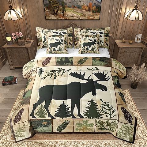 thumbnail video image 2 of Homewish Woodland Animal Bear 7-Piece Bedding Comforter Set,Rustic Pine Cone King Bedding Sets,Beige Black Green Bed Sheets For Men Women,Super Cozy Room Decor Reversible, 2 of 9