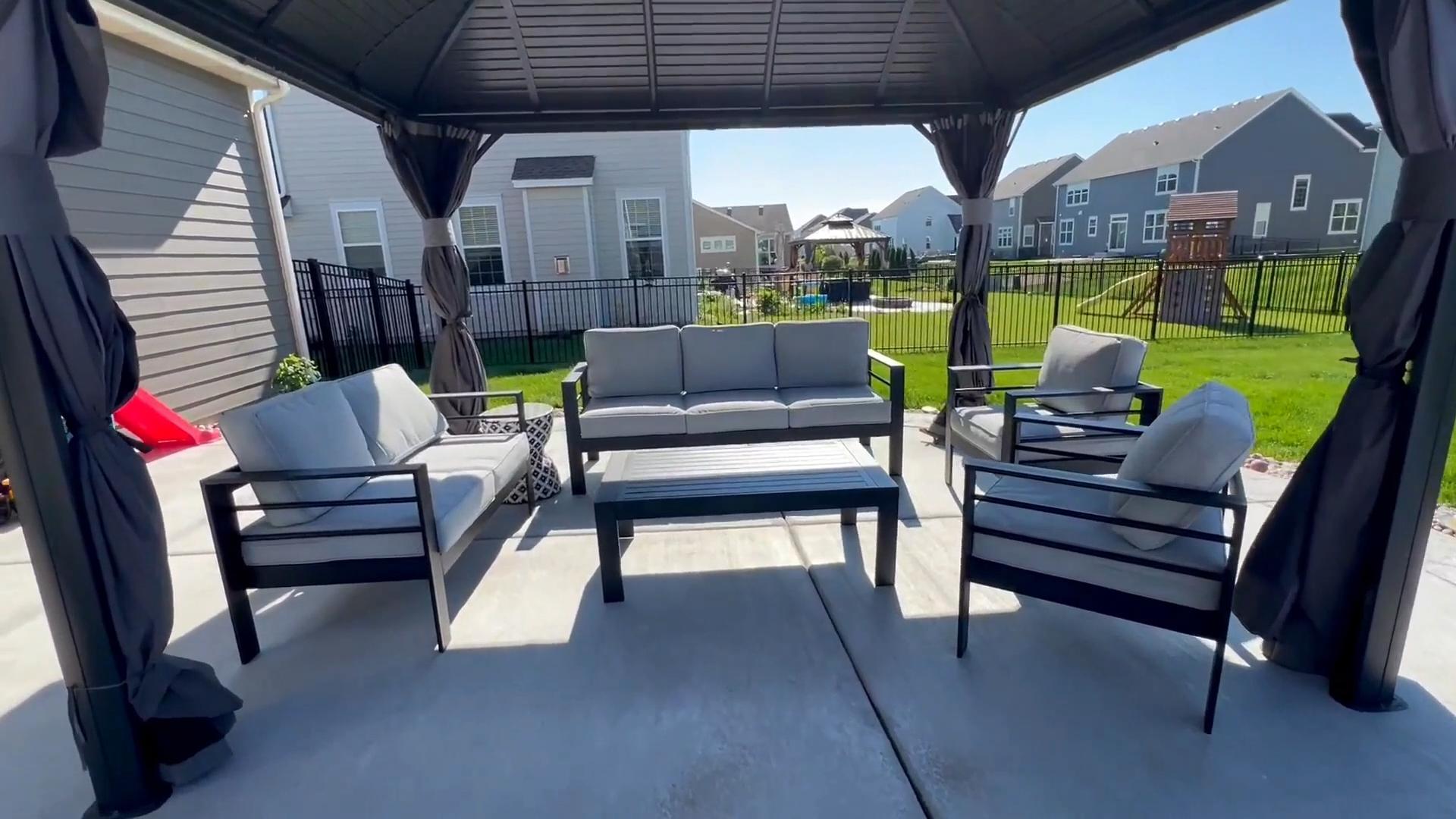 thumbnail video image 2 of LayinSun Outdoor Aluminum Furniture Set, 5 Pieces Patio Sectional Conversation Chat Sofa Modern Seating Set with Coffee Table, 2 of 10