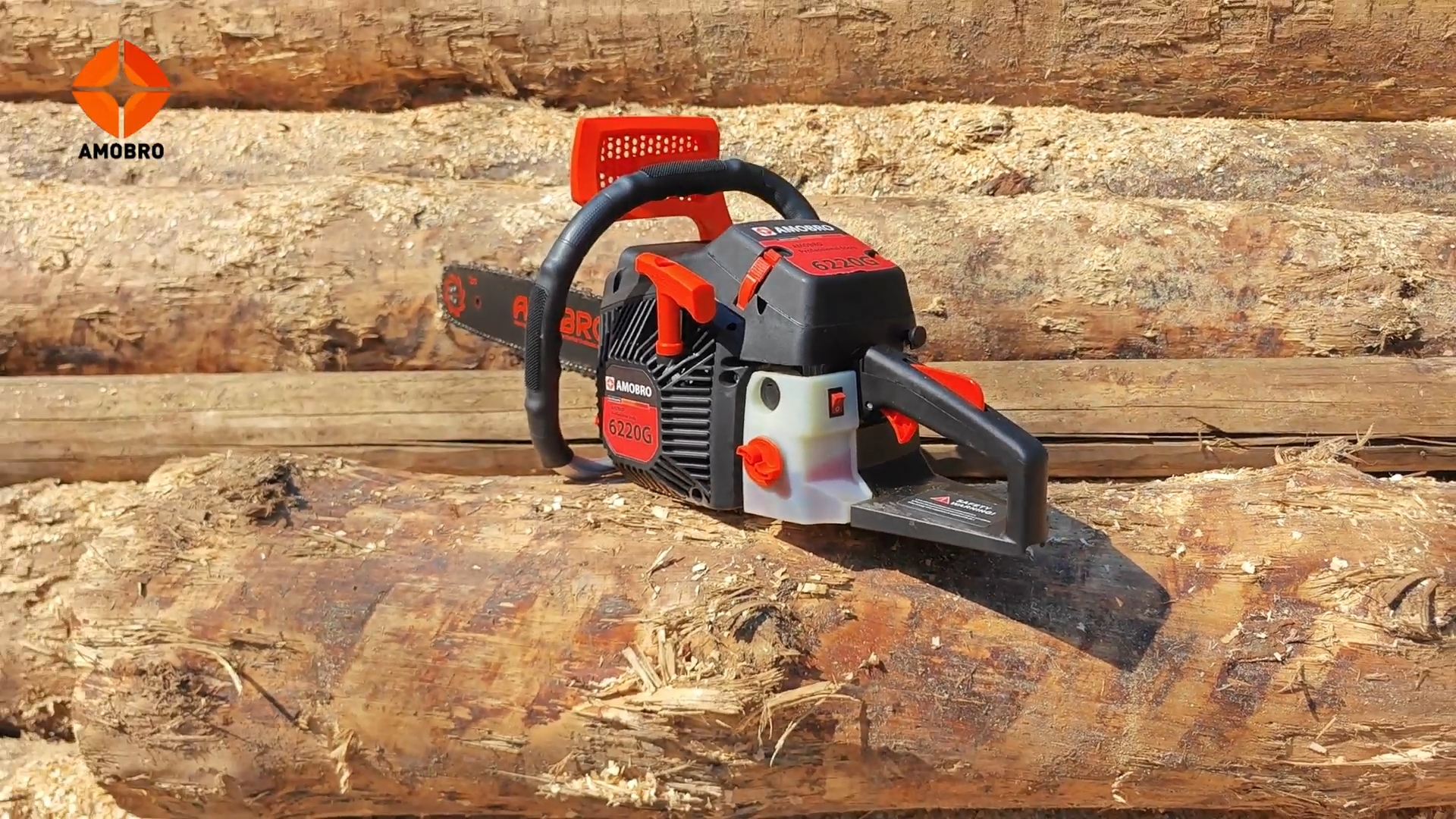 thumbnail video image 2 of Amobro Gas Chainsaw 20-inch 62CC 3HP 2-Cycle Petrol Powered Chain Saws for Trees and Wood Cutting, 2 of 10