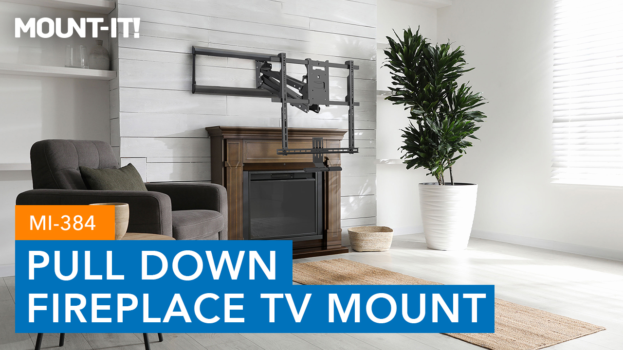 thumbnail video image 2 of Mount-It! Fireplace, Mantel Full Motion Bracket Pull Down TV Wall Mount, Fits 42" to 55" TV's, , 55 lbs. Capacity, 2 of 12