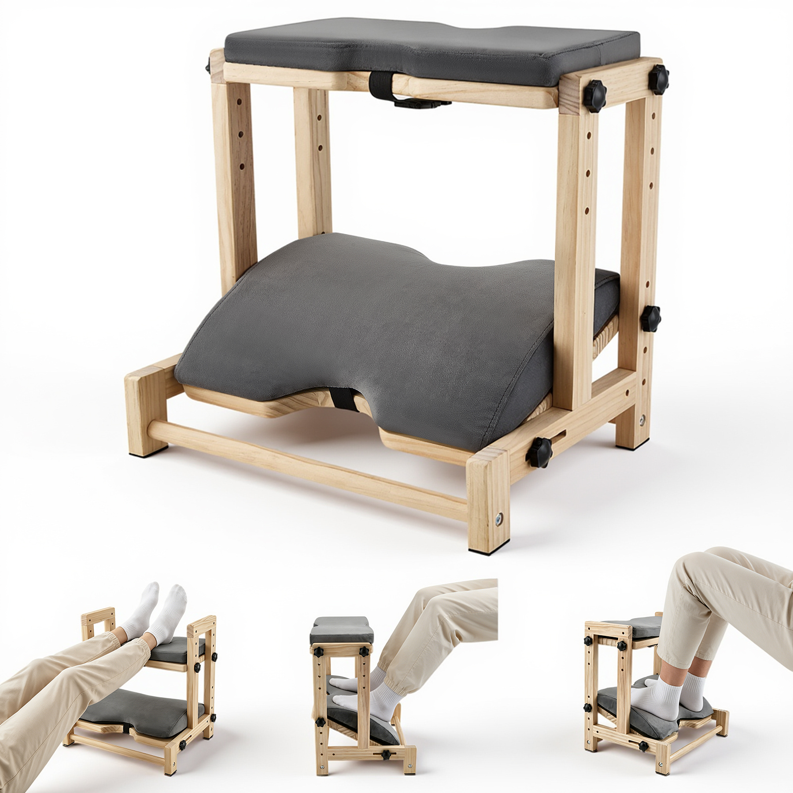 thumbnail video image 2 of Wooden Foot Rest Under Desk, 2-Tier Adjustable Under Desk Footrest with Removable Washable Cushion, Ergonomic Office Foot Rest Under Desk for Home & Work, 4 Height Levels, 150 lbs, 2 of 11