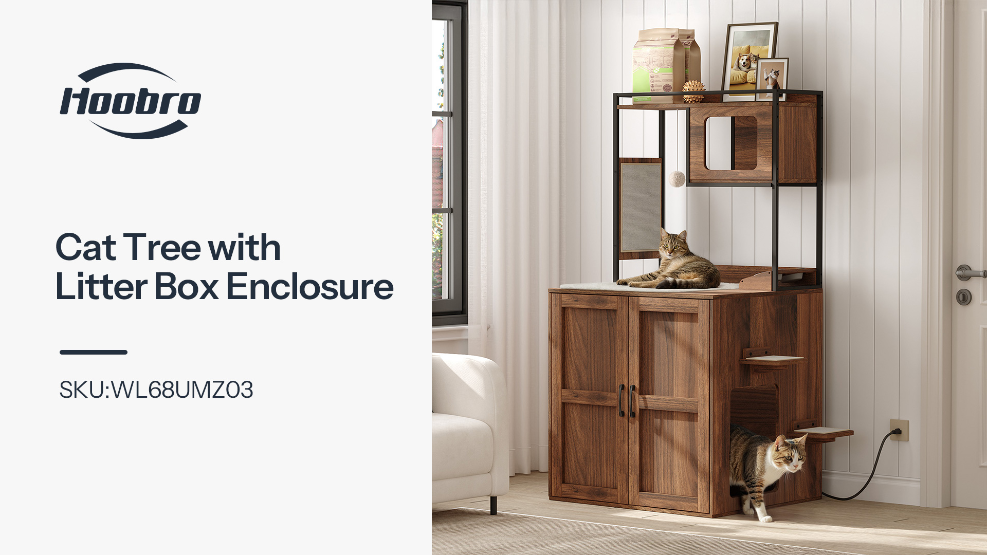 thumbnail video image 2 of HOOBRO All-in-One Cat Tree with Litter Box Enclosure, Hidden Cat Litter Box Enclosure Furniture, Cat Tower with Litter Box Cover, Versatile Cat Condo with Scratching Mat, Walnut WL68UMZ03, 2 of 13