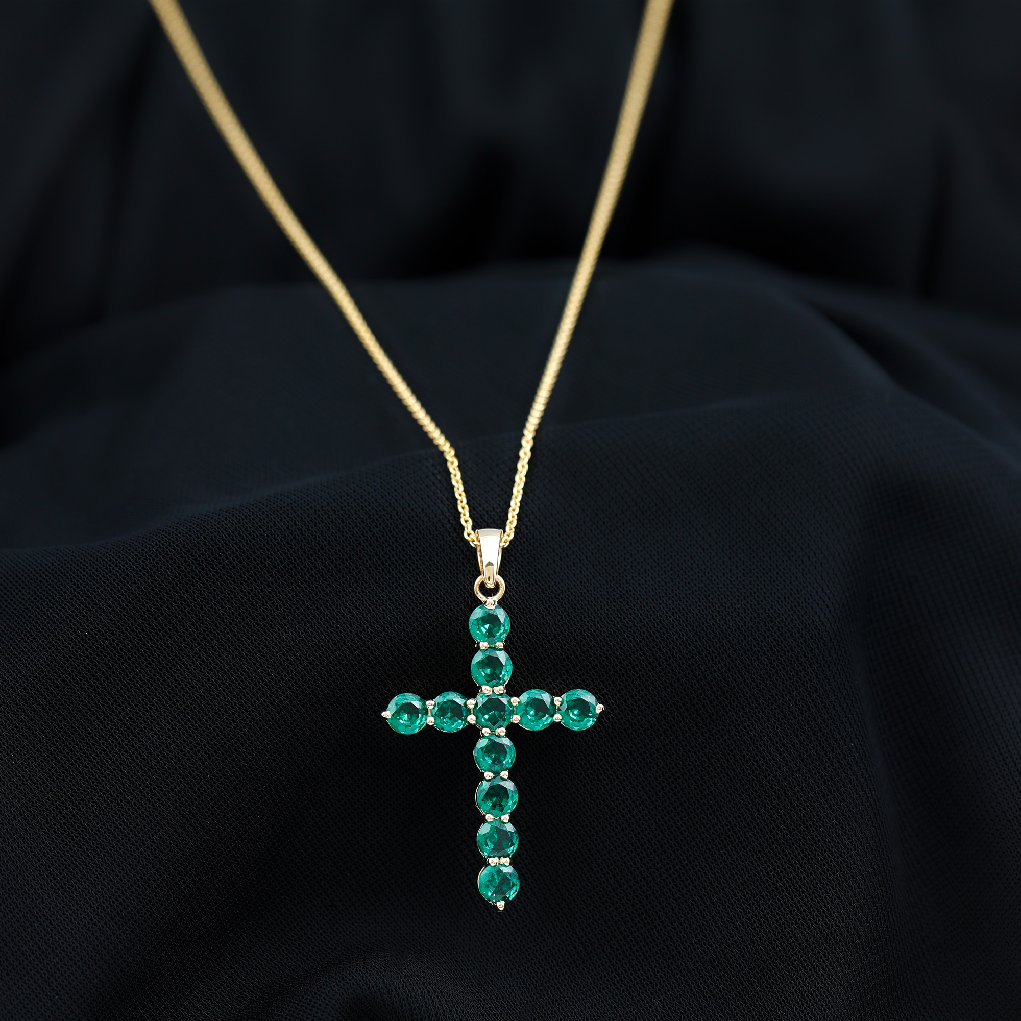 thumbnail video image 2 of Rosec Jewels Certified Lab Grown Emerald Cross Pendant with Chain - Religious Necklace - AAAA Grade - Gift for Christmas, 18K White Gold, 2 of 8