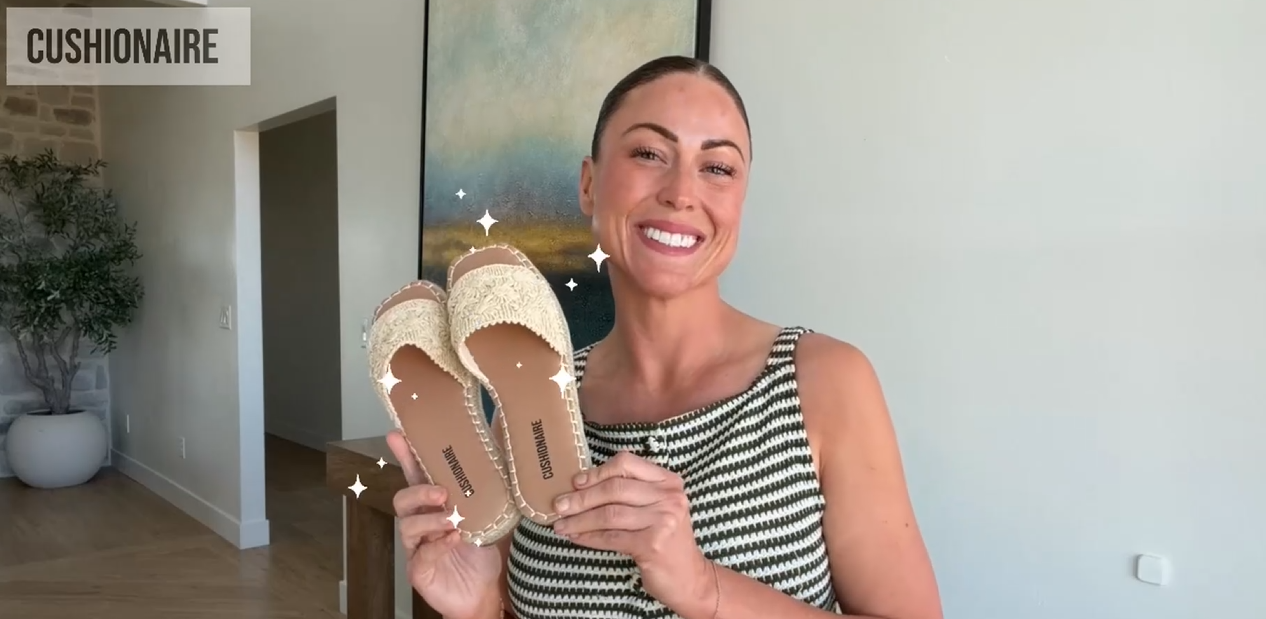 thumbnail video image 2 of Cushionaire Bolero Sandals for Women, Woven Raffia Slide with Jute Sole, Floral Straw Detail and Memory Foam, 2 of 20