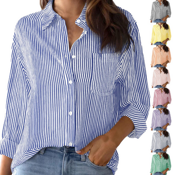 thumbnail video image 2 of SNOWSONG Fall Shirts for Women 2025 Long Sleeve Shirts Women's Cotton Striped Shirt Loose Shirt Workwear Tops Button up Shirt Women Business Casual Outfits for Women Red M, 2 of 4