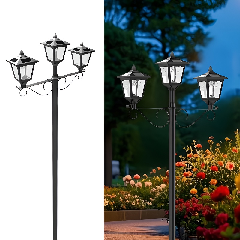 thumbnail video image 2 of Kanstar 72" Solar Lamp Post Light Outdoor, Triple-Head LED Street Light for Patio, Garden, Driveway, 2 of 7