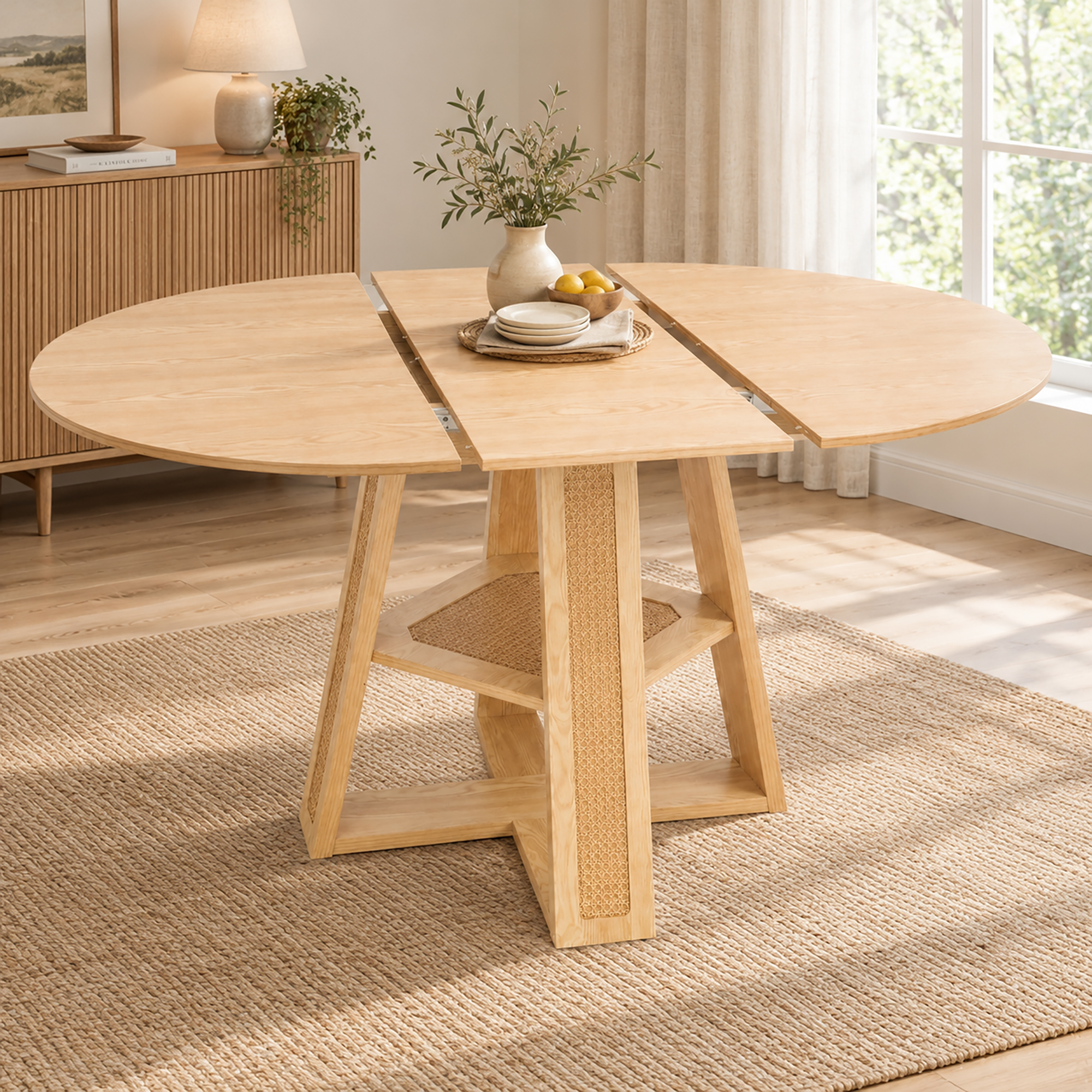 Wohh 43.3"-59.05" Extendable Round Dining Table for 4-6, Round-to-Oval ...