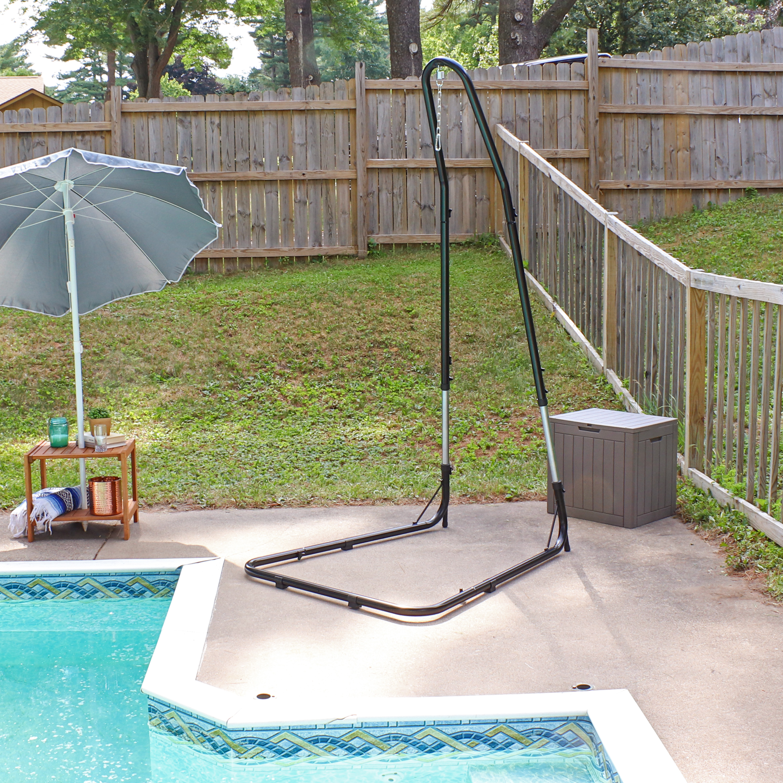 thumbnail video image 2 of Sunnydaze 330 lb Capacity Powder-Coated Steel Adjustable Hammock Chair Stand - Black, 2 of 9
